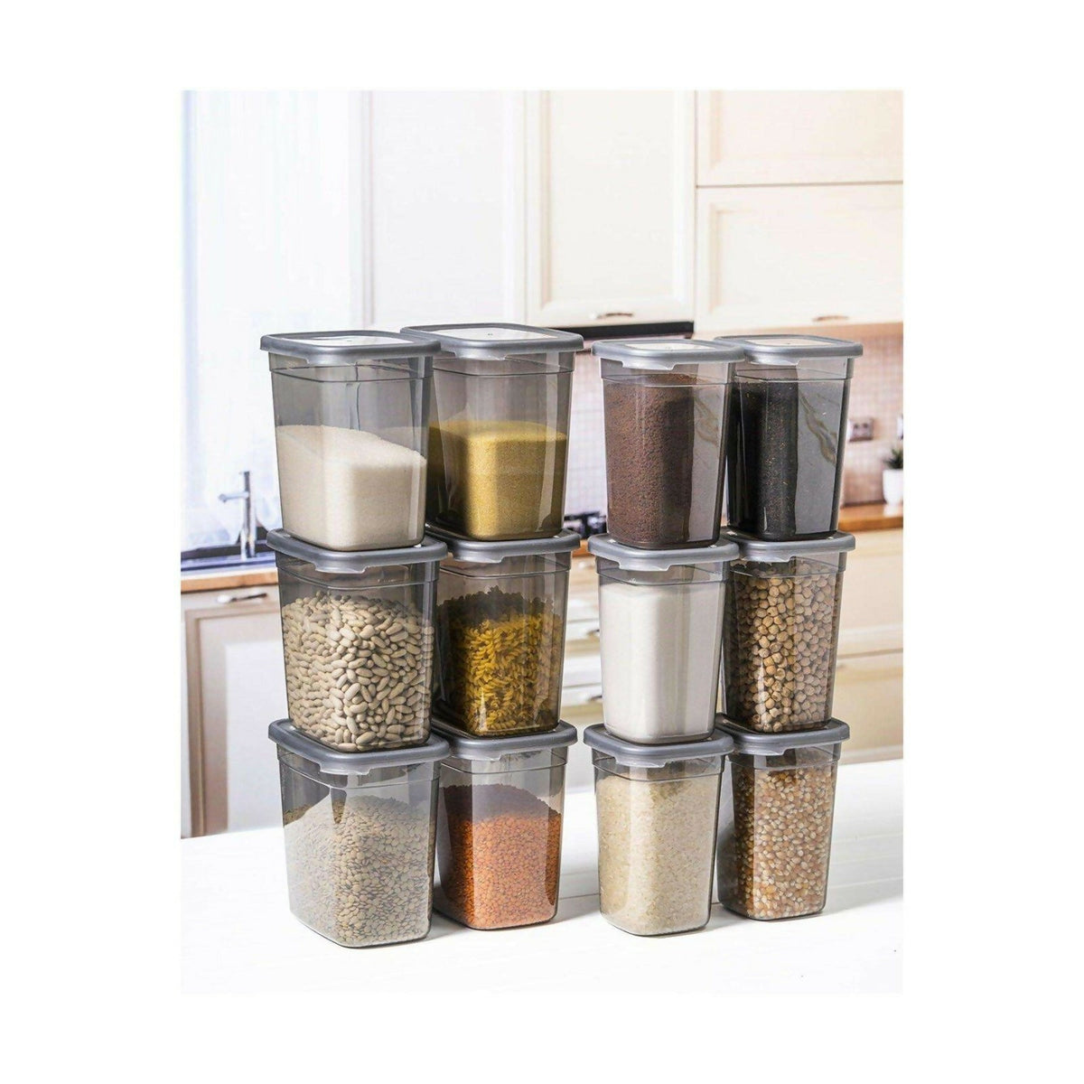 Stacked airtight kitchen storage containers with large 1200 ml capacity