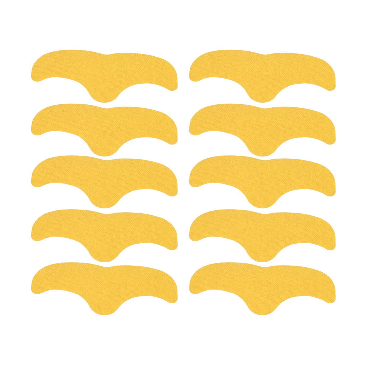 Ten gold, curved forehead patches are arranged neatly on a white background.