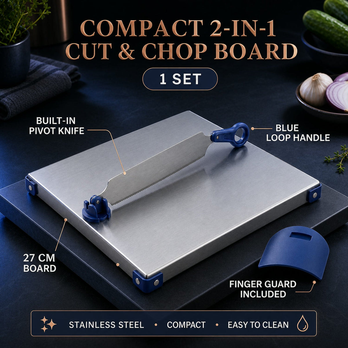 Stainless Steel 2 In 1 Cutting Chopping Board with Knife Finger Gua...