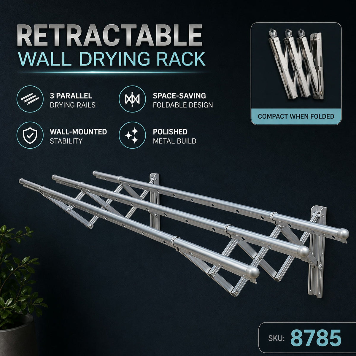 Foldable Clothes Rail – Stainless Steel Wall Mount | BathNova
