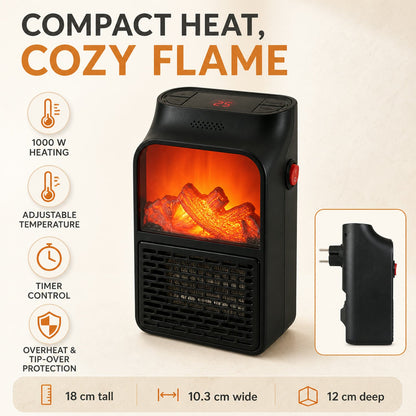 Electric Fireplace Heater – Realistic LED Flame |