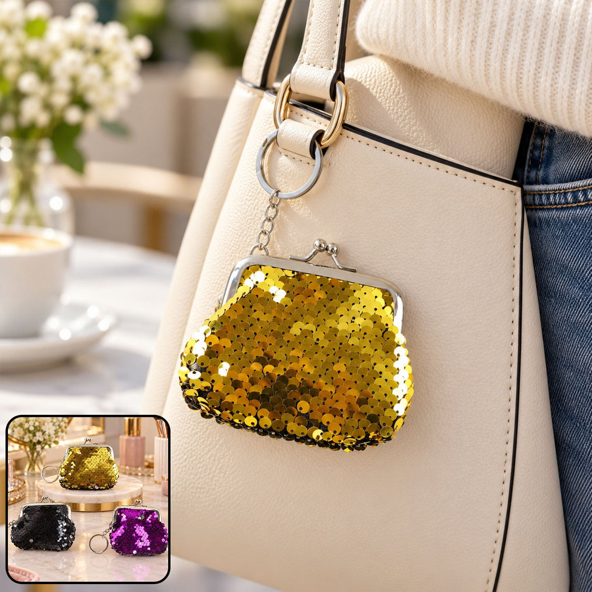 Cute Mini Coin Pouch with Key Ring for Travel Bags and Backpacks (1 Pc)