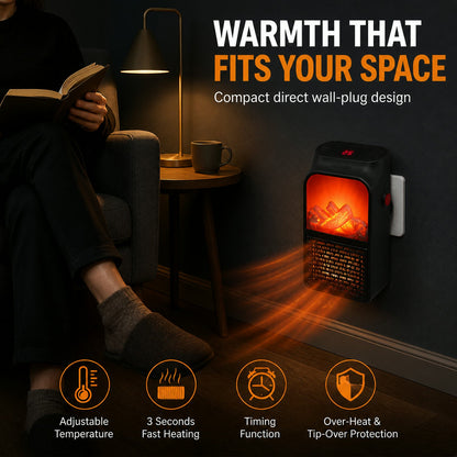 Electric Fireplace Heater – Realistic LED Flame |