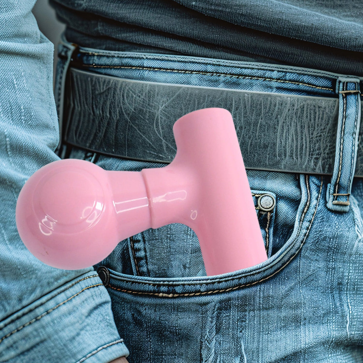 Hand holding the black mini massager, demonstrating ease of use for body pain relief.
