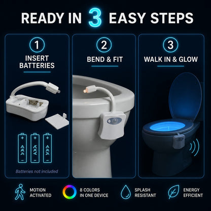 User guide showing how to install and use the motion sensor toilet light