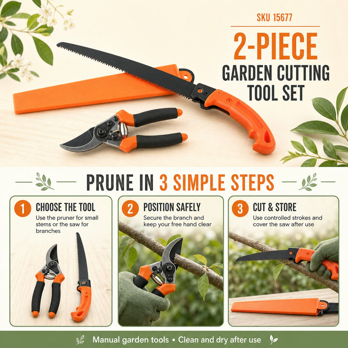 Garden Pruning Tool Combo – Heavy Duty Saw & Sharp Shears