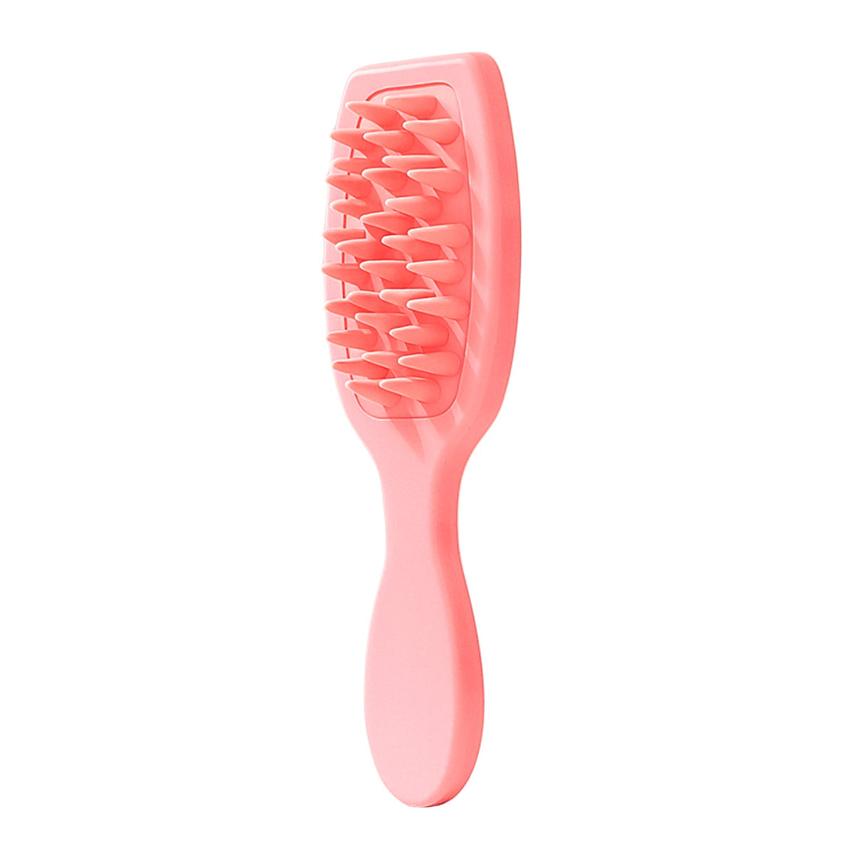 A full view of the pink silicone scalp massager brush on a white background.