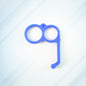 A single blue plastic finger ring phone holder on a light blue and white background.