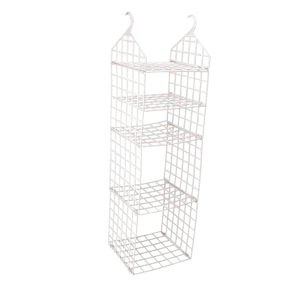 White 5-layer plastic hanging closet organizer shown empty on a white background.