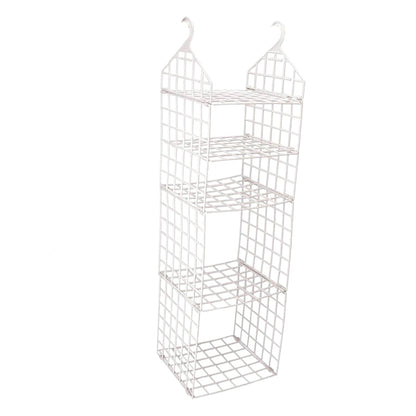 White 5-layer plastic hanging closet organizer shown empty on a white background.