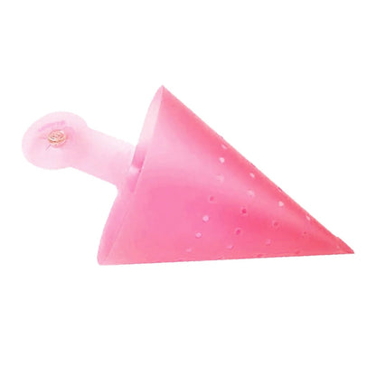 A single pink silicone sink strainer with a suction cup on a white background.