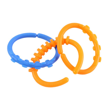 Three interconnected orange and blue learning links with varied textures are shown on a white background.