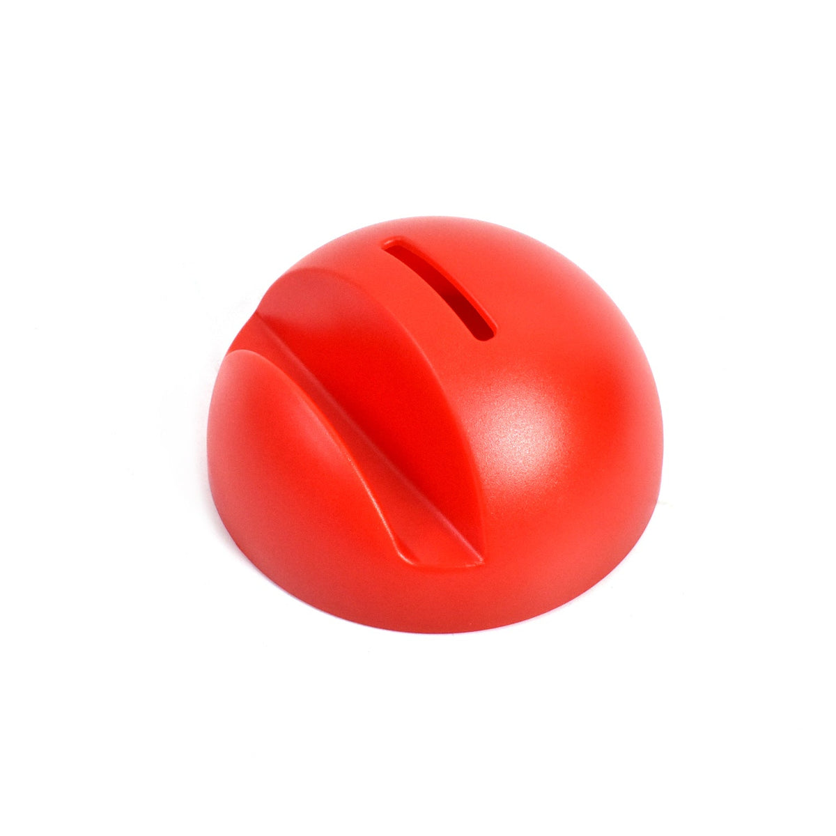 A single red, semi-spherical ABS plastic phone holder piggy bank with a coin slot.