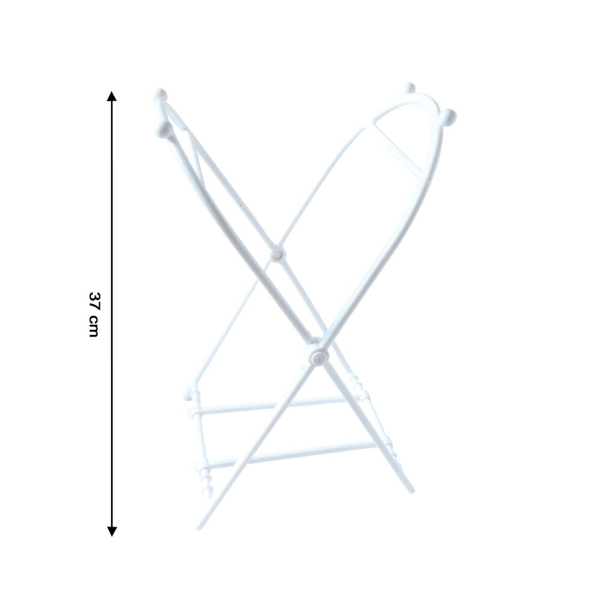 White plastic garbage bag holder with a vertical measurement arrow indicating 37 cm height.