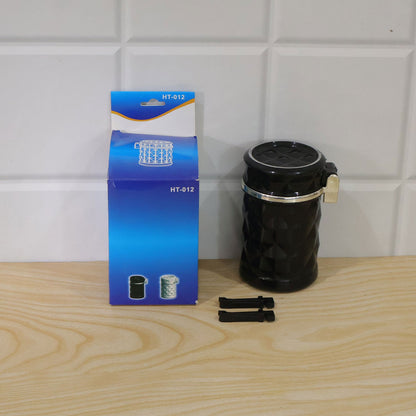 Packaging of the Black car cup holder ashtray with LED, showing product information.