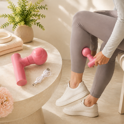 Front view of the black mini cordless body massager for full body pain relief.