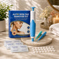 Skin tag remover kit with applicator, bands, and alcohol pads on a marble counter with plants.