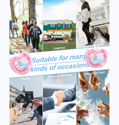 A collage of six images depicting various travel and social occasions where portable soap can be used.