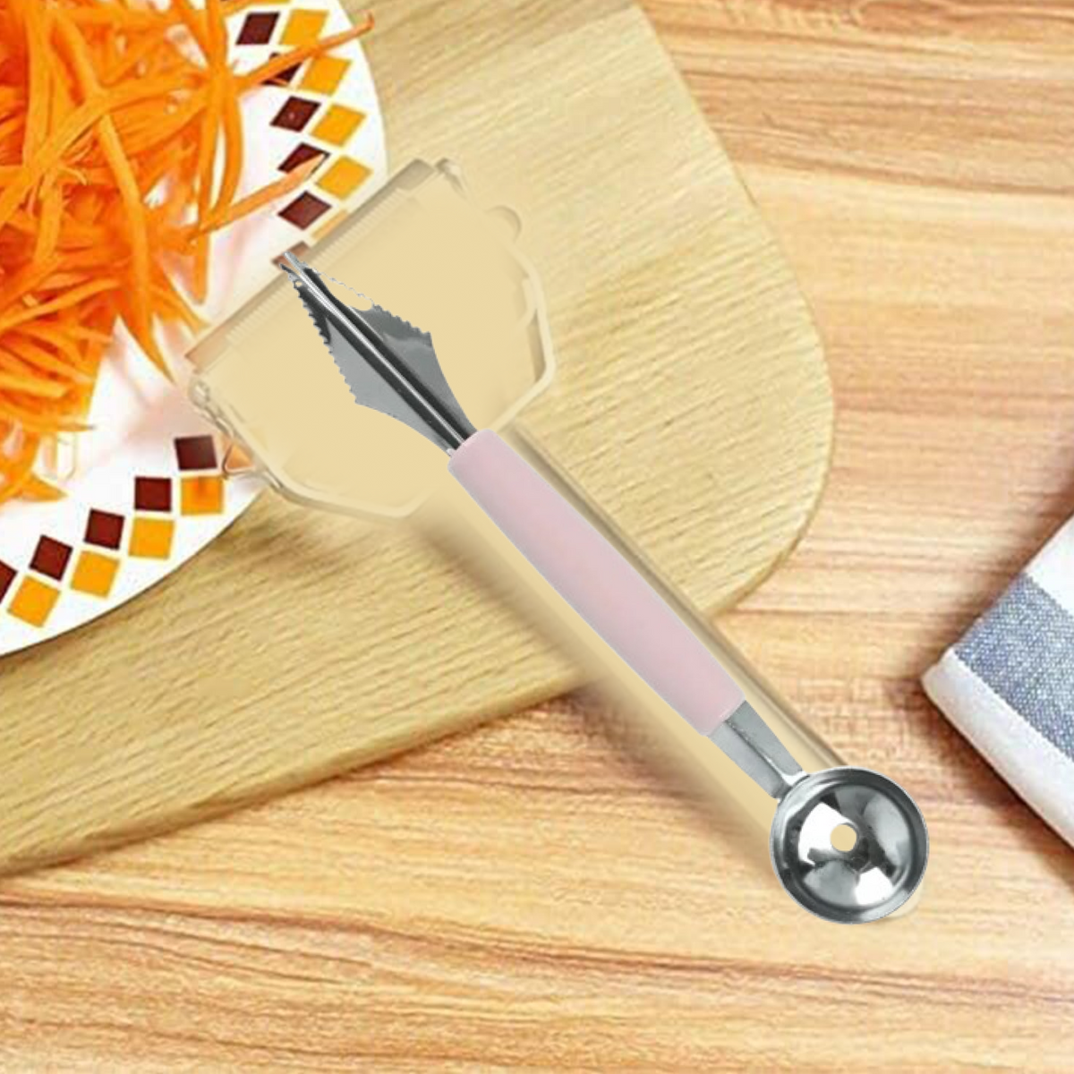 Close-up of different heads from fruit carving tool kit