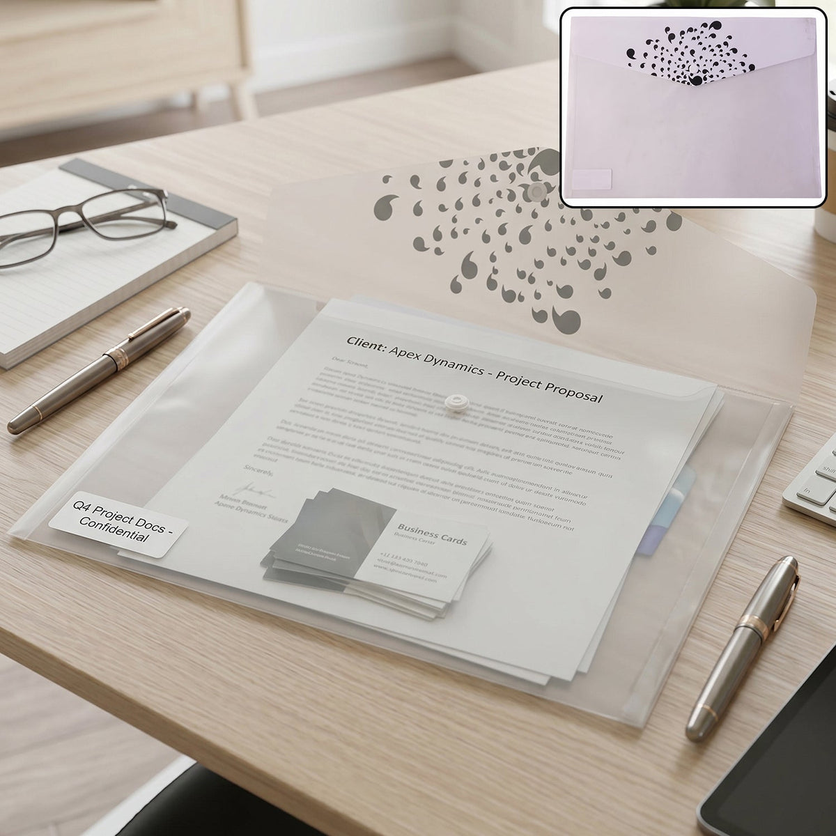 Plastic document folder decorative flap A4