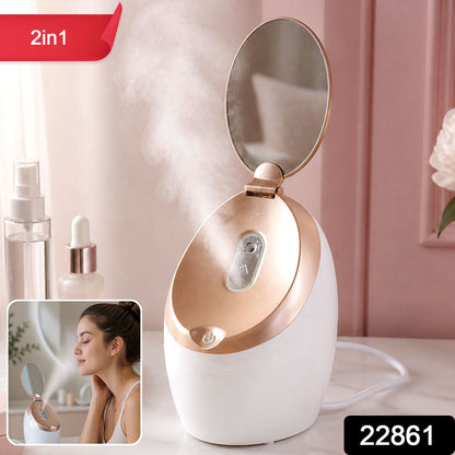 Facial steamer releasing a warm mist