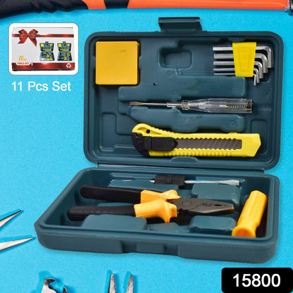 Open teal tool kit on a blue background, showing various yellow and black tools, with a small box graphic in the upper left