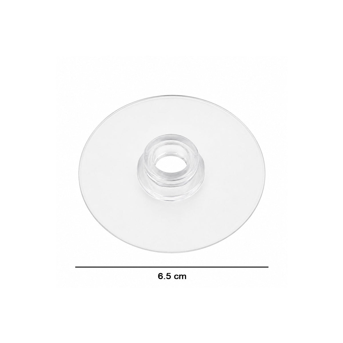 A clear plastic suction cup hook is shown against a plain white background, with a measurement of 6.5 cm indicated below.