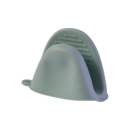 A single green silicone mini oven mitt with a textured interior and a small hanging loop.