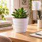 Decorative ribbed plastic flower pot planter