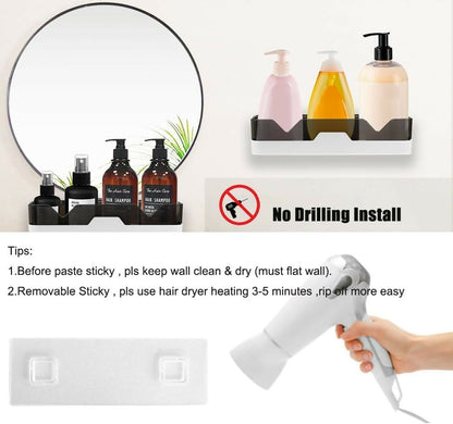 Alternative angle view of adhesive storage rack wall mounted shelf