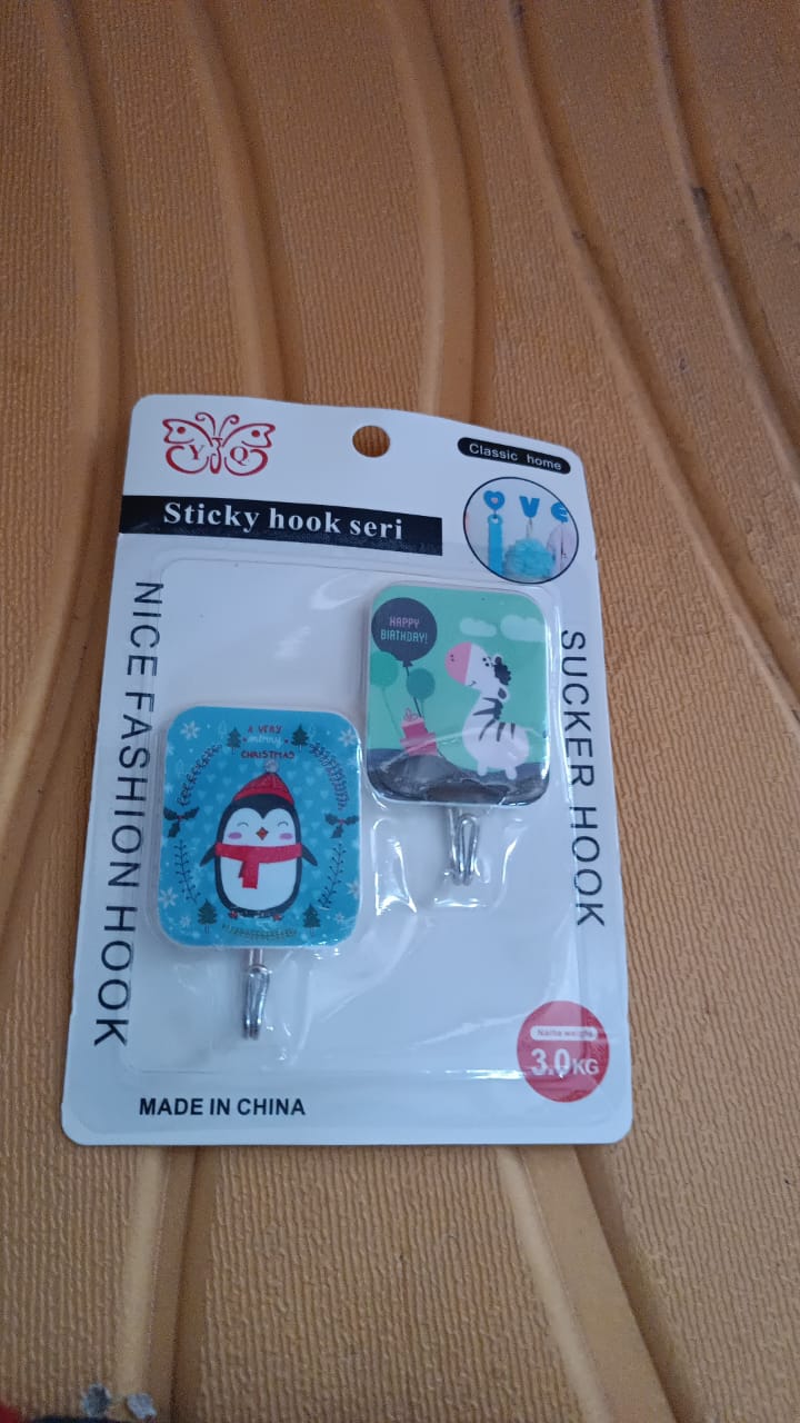 Cartoon Adhesive Kitchen Hooks for Towels, Ladles, Aprons and Keys (2 Pc Set)