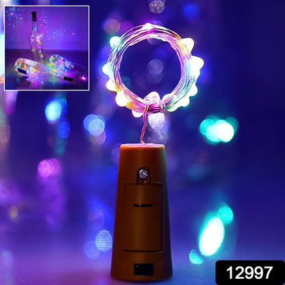 A bottle cork light with multi-color LEDs, with a small inset showing two clear bottles filled with similar lights.