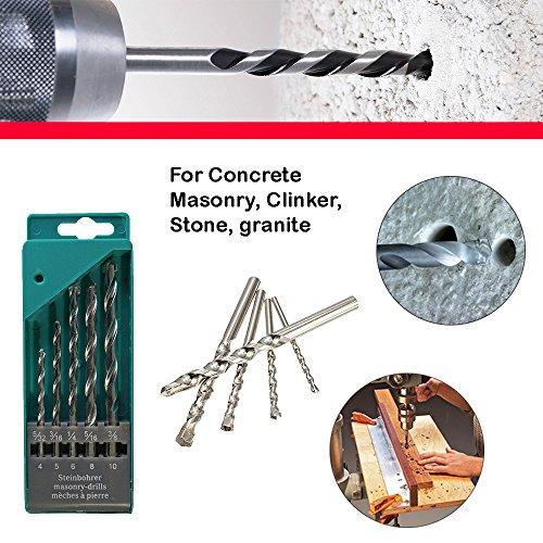 A collage showing a drill bit in use, the drill bit set, loose bits, and a person using a saw.