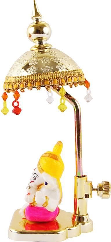 Exquisite Marble Ganesh with Umbrella Elegant Idol Decorative Showpiece - 20 cm  (Polyresin, Multicolor)