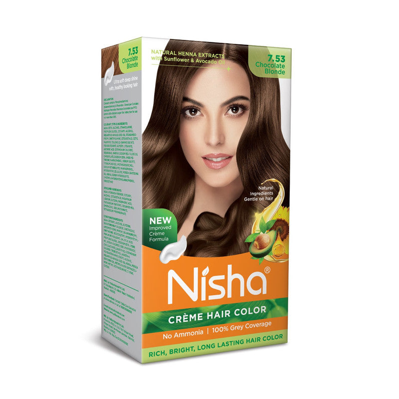 Nisha Creme Hair Color for Women and Men - Chocolate Blonde, 120gm, Long-lasting, 100% Grey Coverage Permanent Hair Colour-0