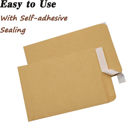 Two brown kraft envelopes with their self-adhesive sealing strips partially peeled, on a white surface.