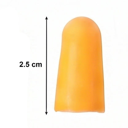 A single orange foam earplug shown vertically with a 2.5 cm measurement indicator.