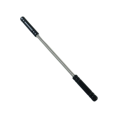 A silver spring facial hair remover with black handles is shown in its straight, unbent form on a white background.