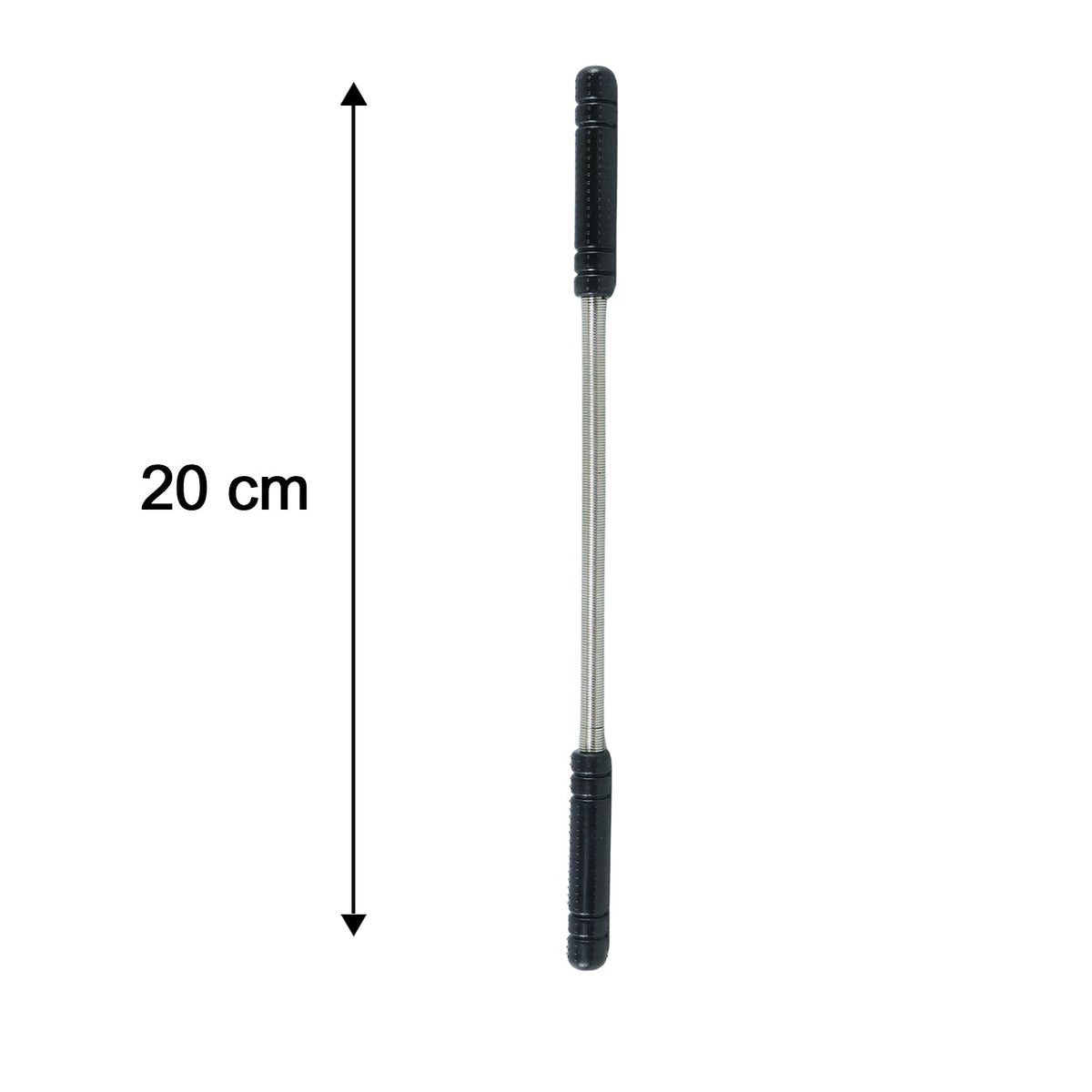 A straight silver spring facial hair remover with black handles is shown with a 20 cm measurement indicator.