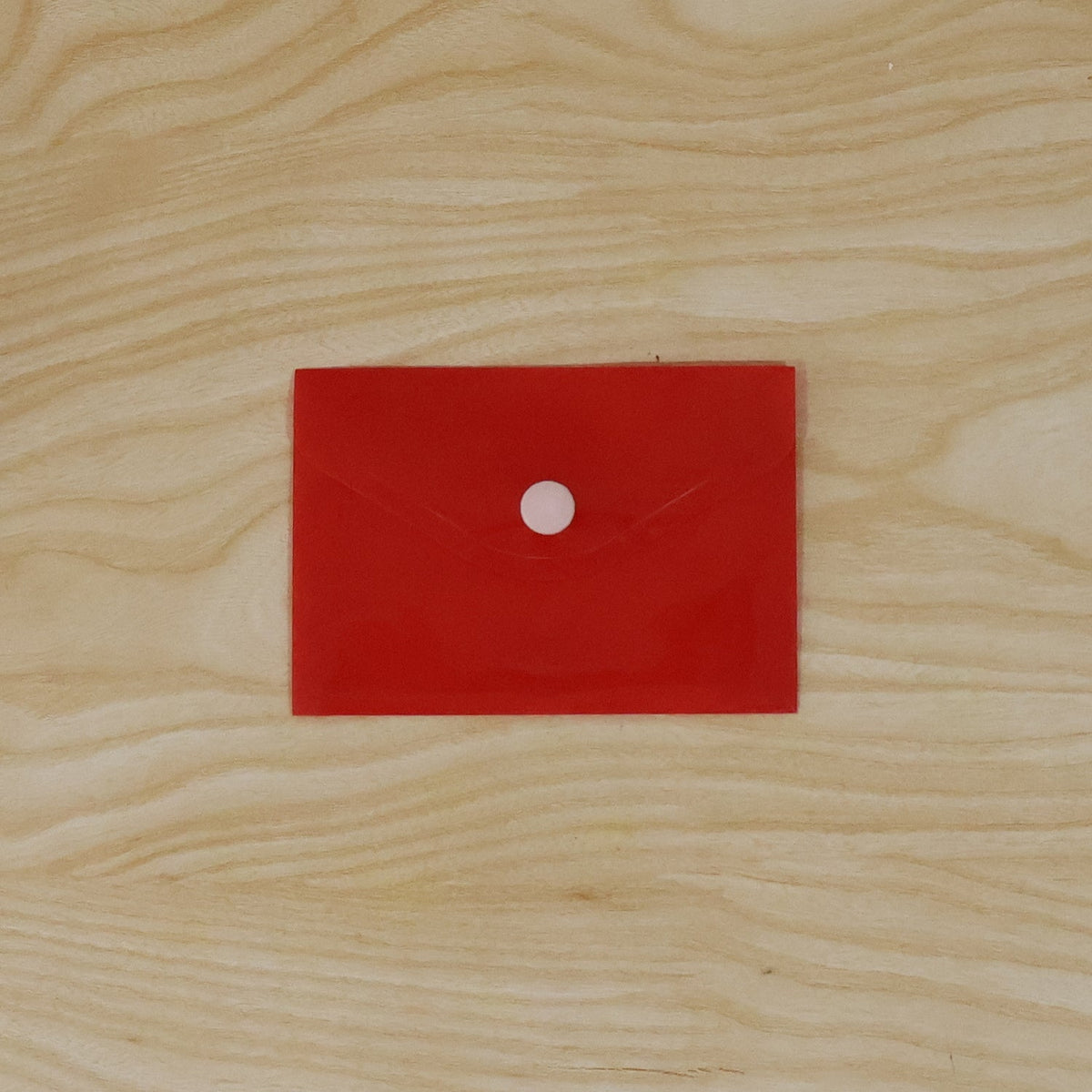 Hand holding a plastic document folder envelope, showing its transparency.