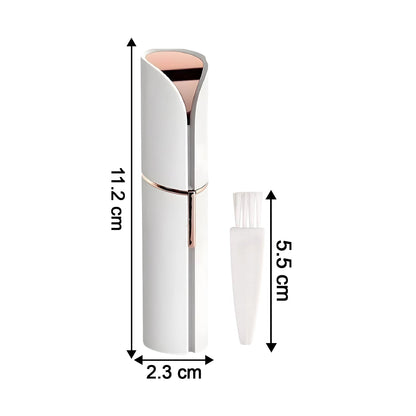 The white and rose gold facial hair remover with dimensions of 11.2 cm length and 2.3 cm width.