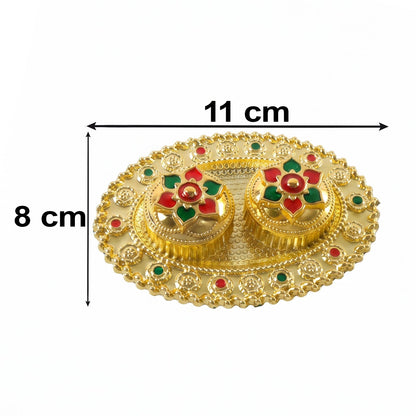 Oval Golden Kankavati Kumkum Holder with Meena Work Border