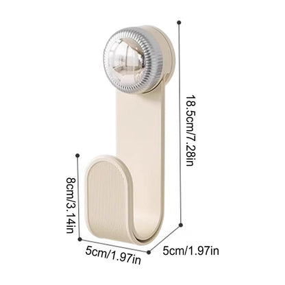 A cream-colored hook with a chrome top is shown with its dimensions labeled in centimeters and inches against a white