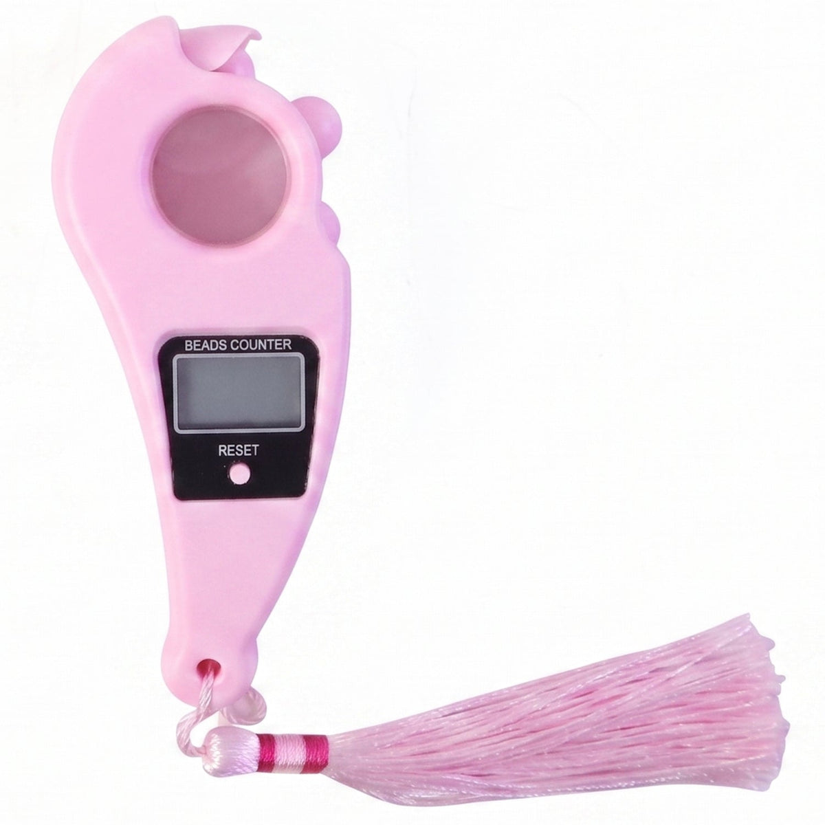 Pink digital beads counter with a matching pink tassel, shown on a plain white background.