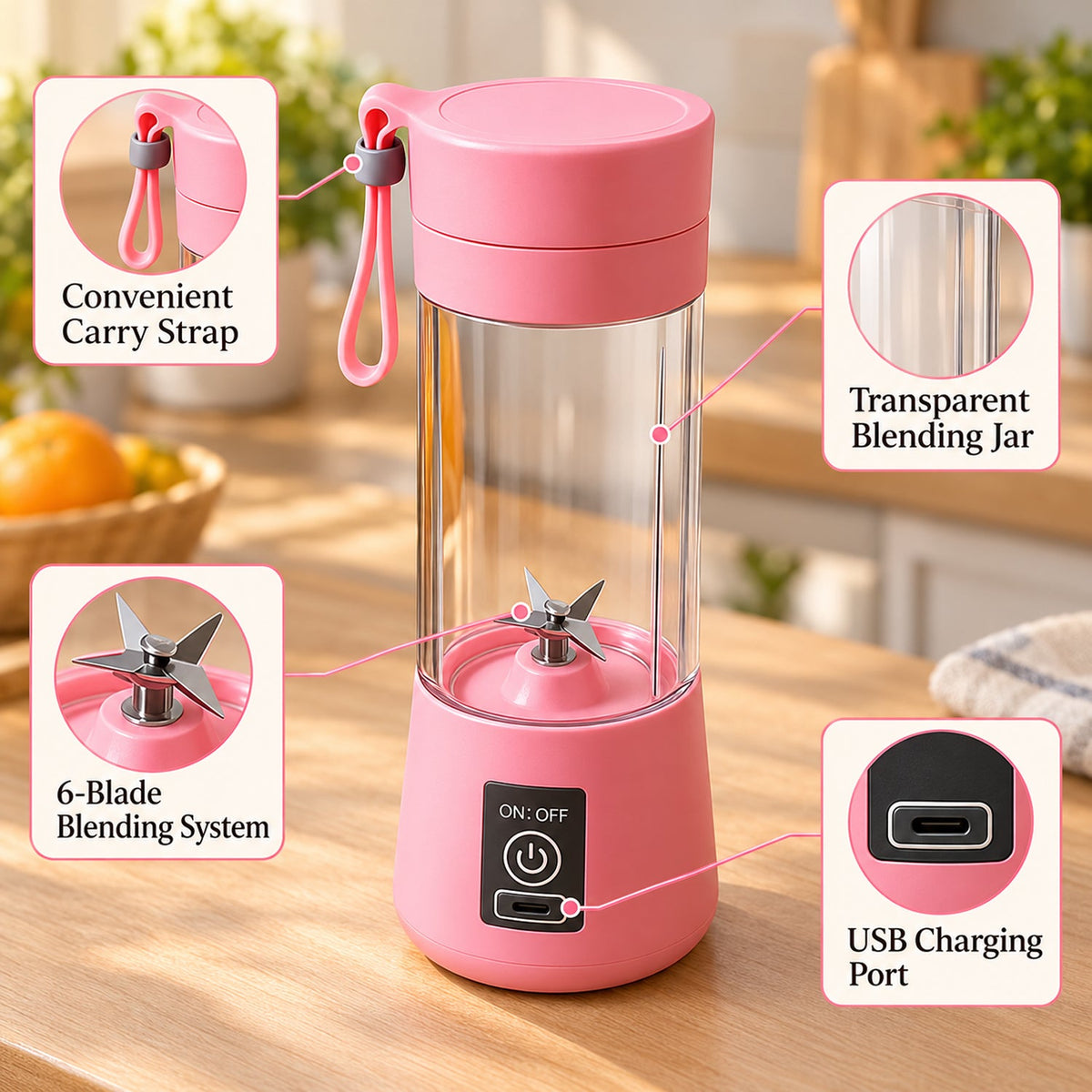 Portable USB Electric Juicer – 6-Blade Blender & Shaker | Chef’s Embrace
