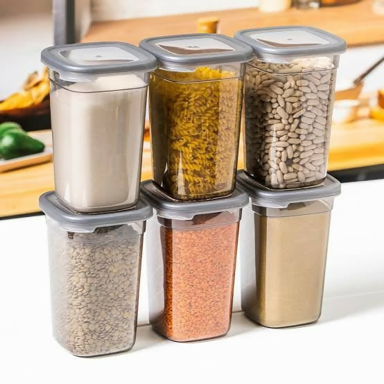 Set of six airtight kitchen storage containers each 1200 ml capacity