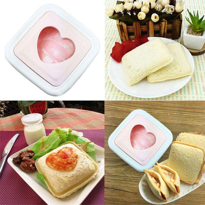 Four-panel image showing the sandwich cutter, plain sandwiches, a sandwich meal, and various sandwiches.