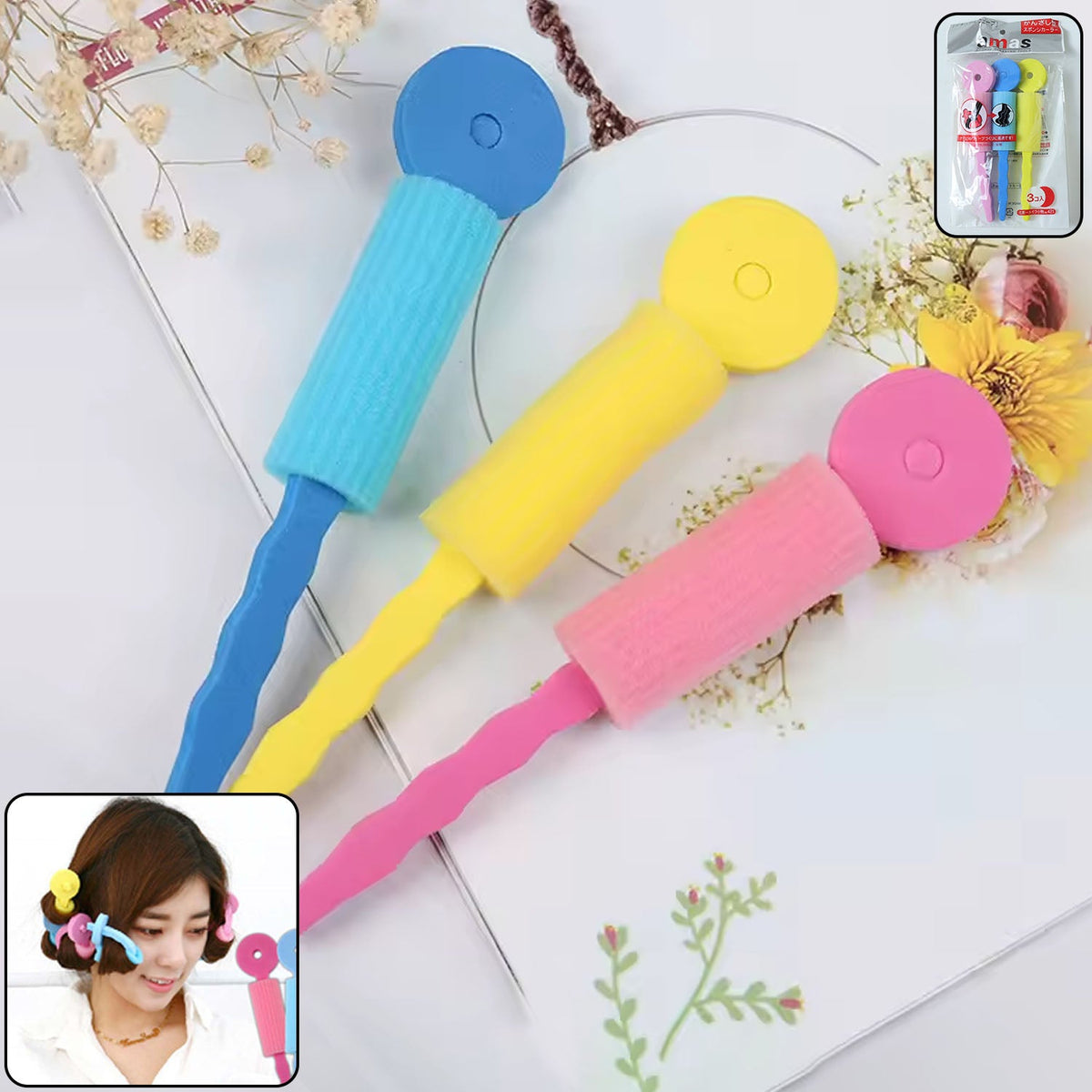Heatless Foam Hair Rollers, Soft Bendable Hair Curlers Accessory (3 Pc Set)