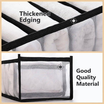 Two close-up views of the organizer, highlighting the thickened black edging and the good quality white mesh material.