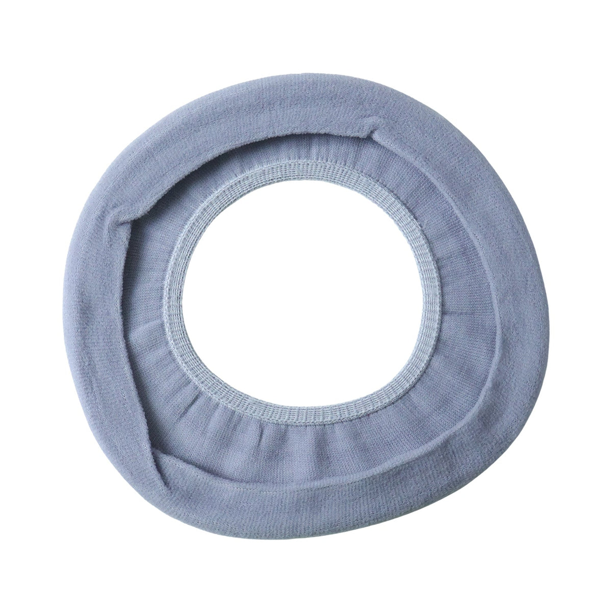 A light blue-grey elastic toilet seat cover, folded, on a white background.